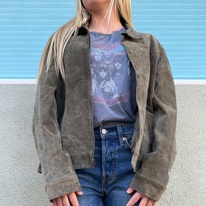 Jones New York Sport Moss Green 100% LEATHER Sport Jacket